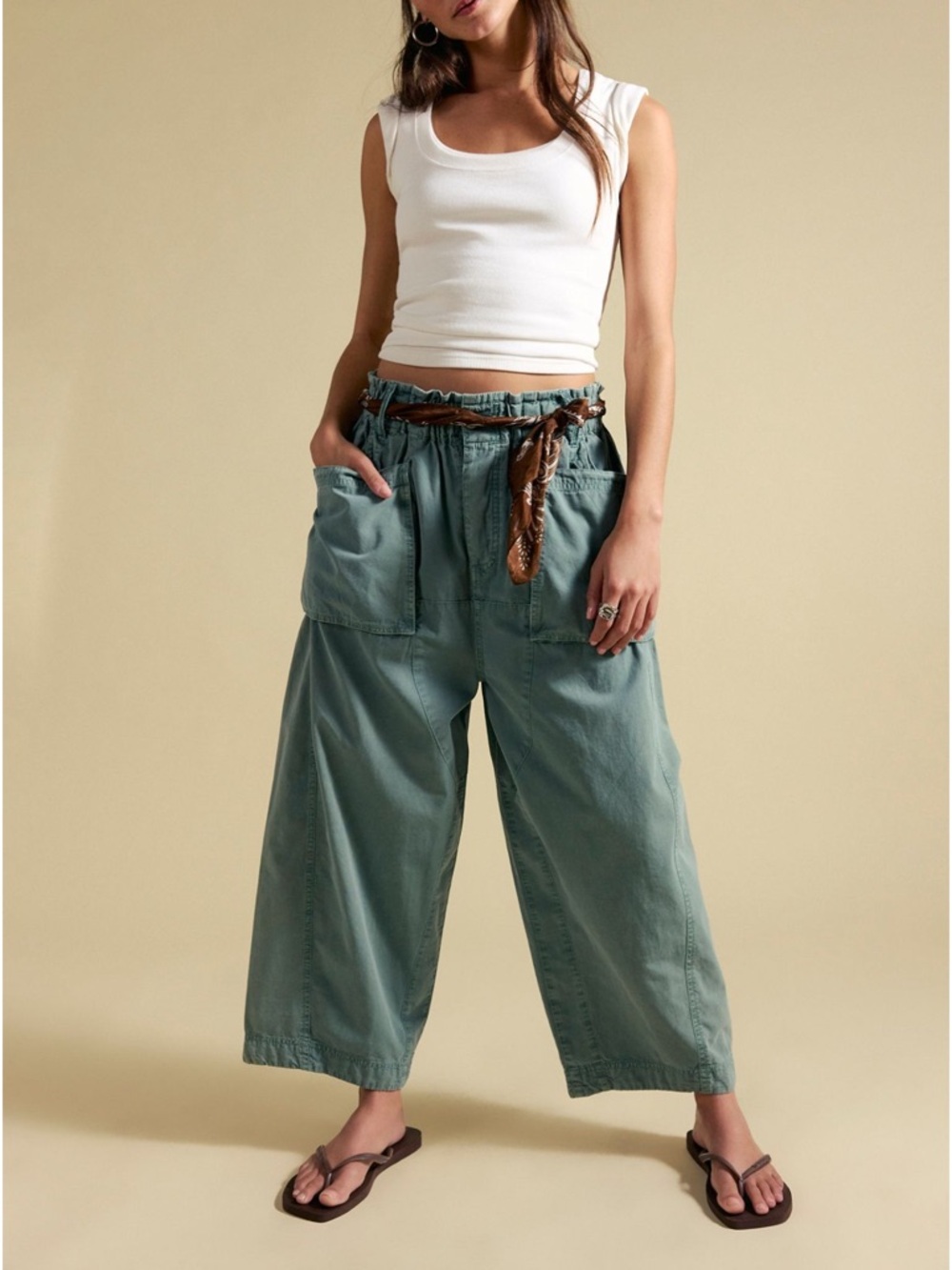 Free peopleLight Green Wide Cargo pants - Picture 3 of 12